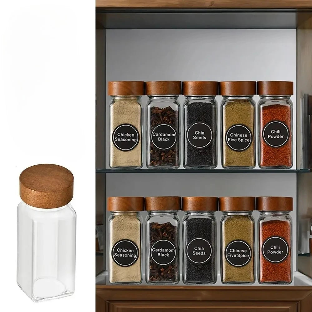 Square Spice Jars Wooden Lid Spice Jars Shaker