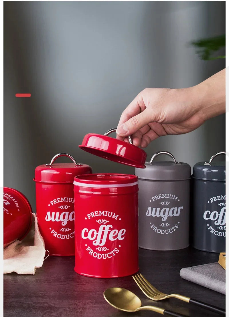 Canisters Coffee Tea Sugar Flour Metal Tin Jars