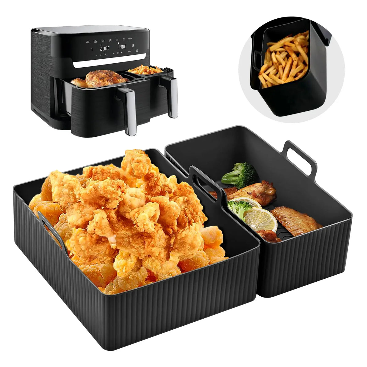 2pcs/Set Silicone Air Fryer Mat Airfryer Baking Pan