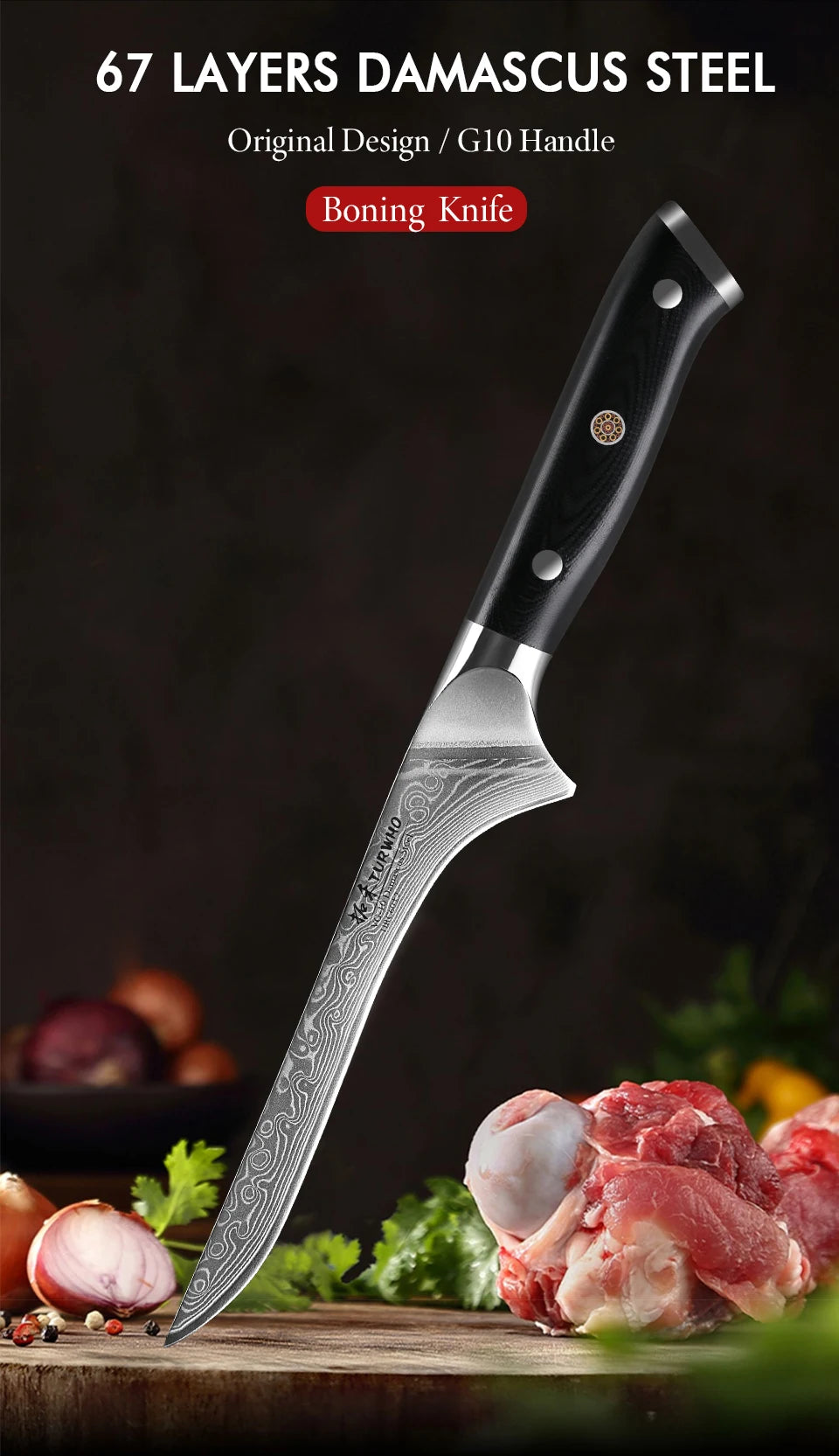Turwho Boning Knife Damascus Steel Knives Butcher Cleaver