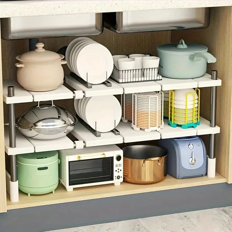 Adjustable Under Sink Storage Rack Expandable & Bathroom