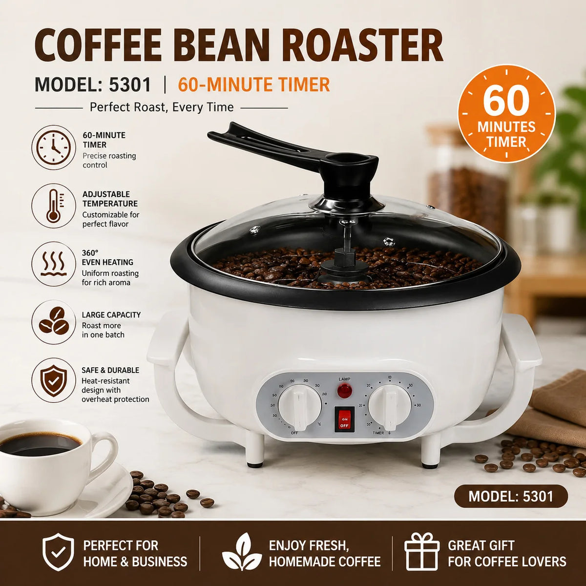 Electric Coffee Bean Roaster Temperature Control Peanut Beans
