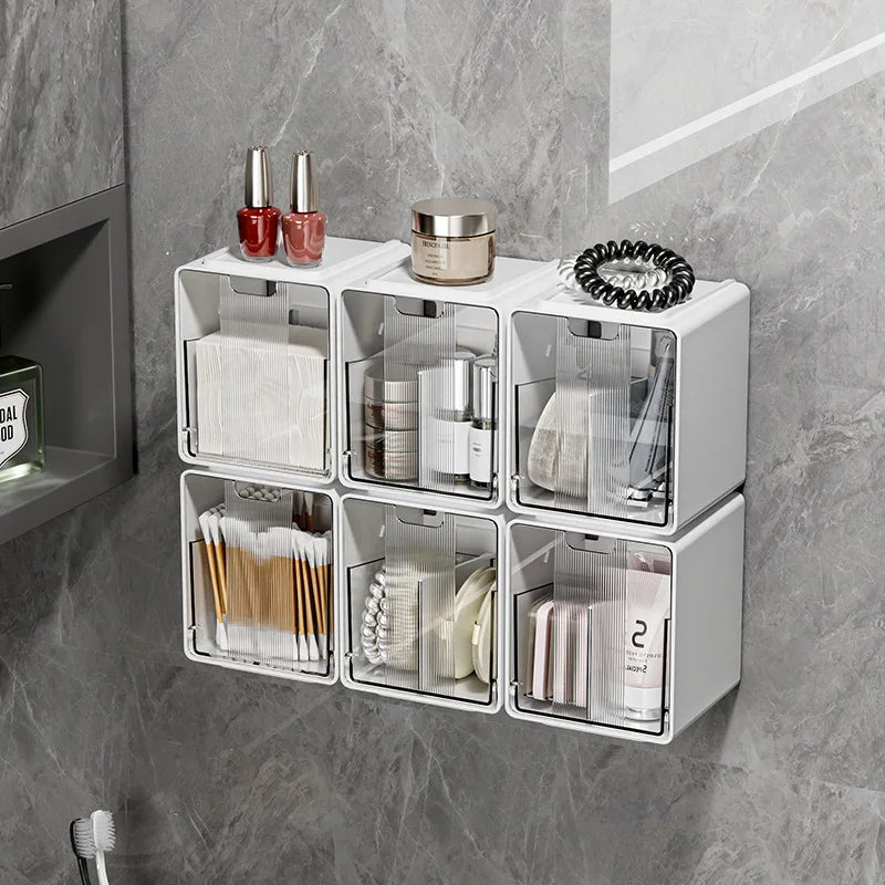 Clear Bathroom Pull-Out Storage Box Cotton Swabs &