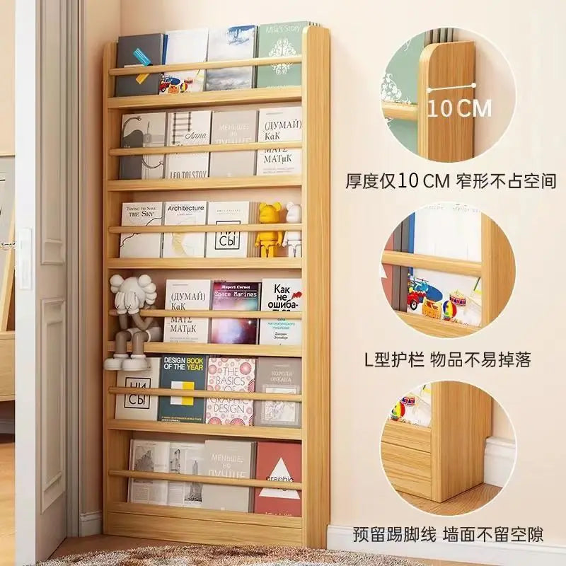 Corner Storage Rack Ultra-Thin Solid Wood Floor-Standing Bookcase
