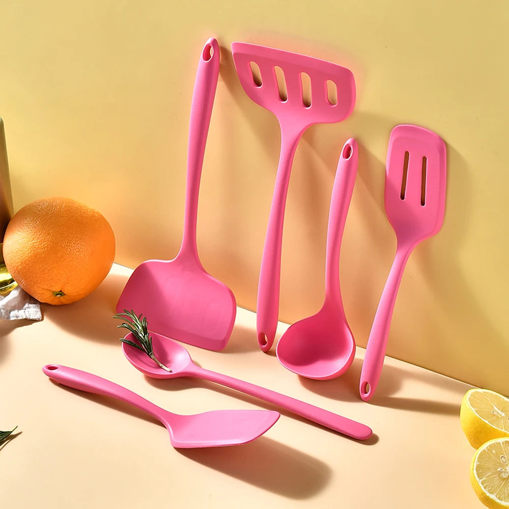 1/6pcs Pink Silicone Utensil Non-Stick Pans Silicone Spatula