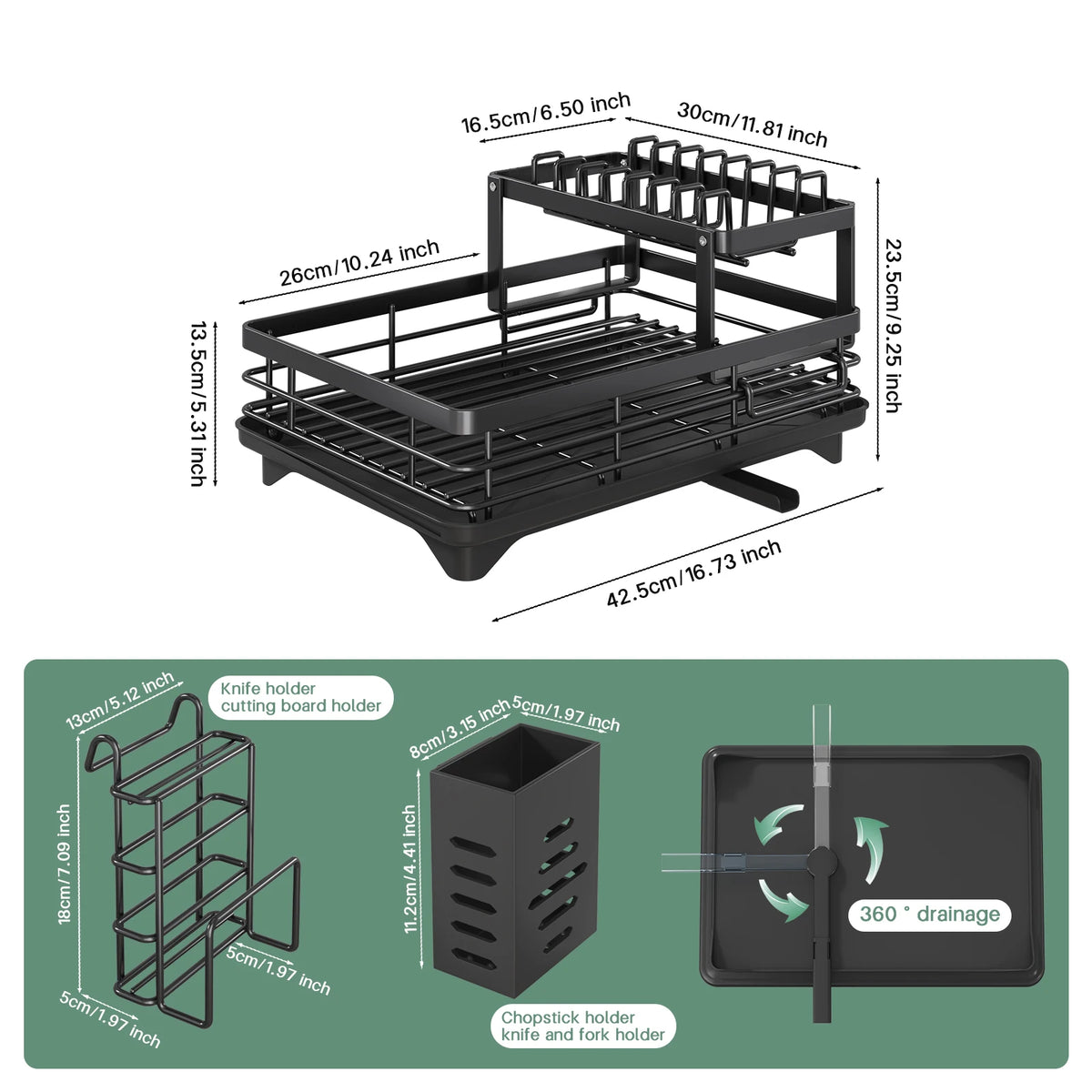 2-Layer Dish Drain Rack Is Suitable Countertop Metal