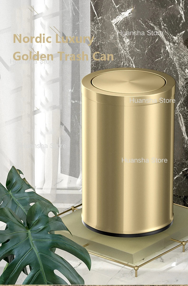 Stainless Steel Trash Can Gold Bathroom Bedroom Recycle