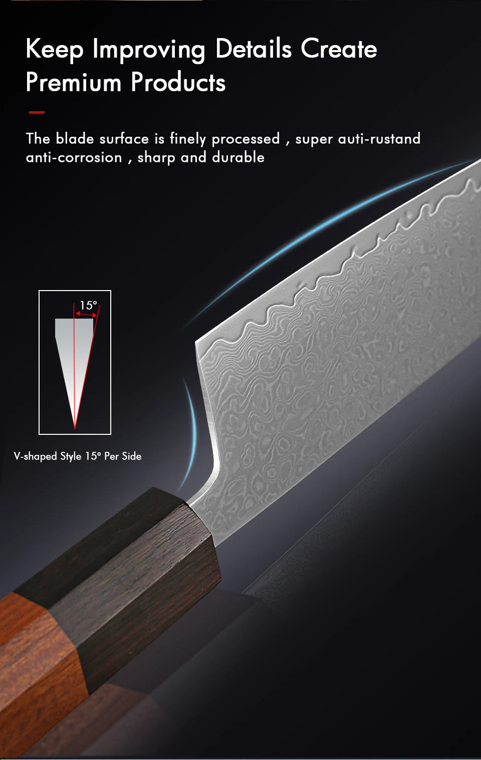 Turwho Hand Forged Japanese Chef Knife Damascus Steel