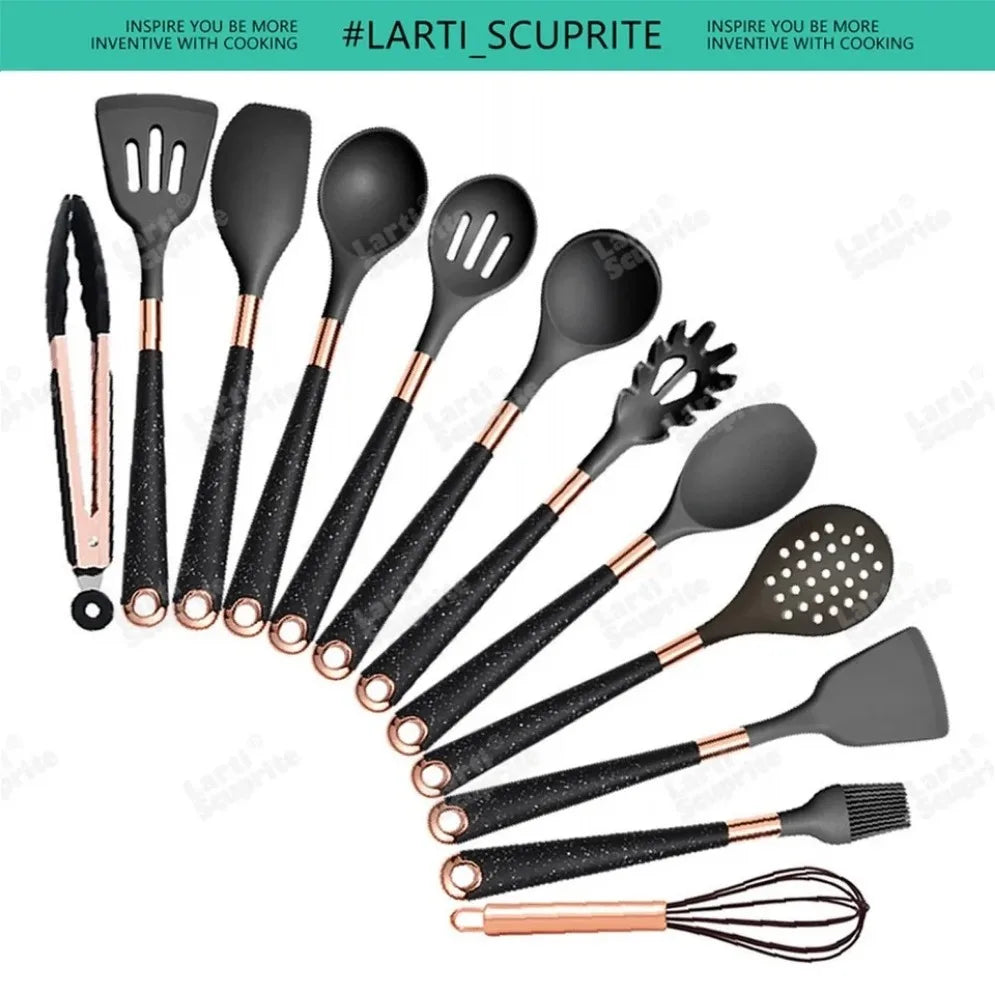 Gold Plated Handle Silicone Cooking Utensils Non-Stick Bpa