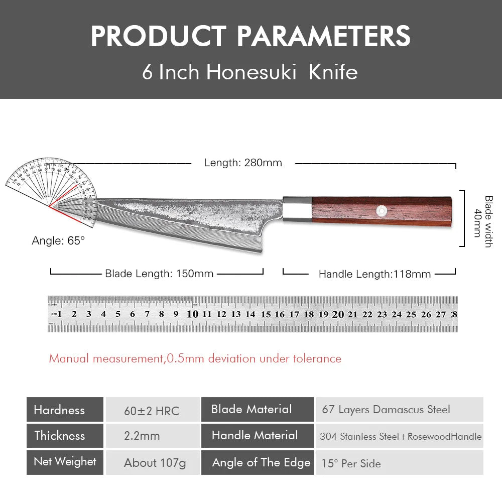 Mostodozo 6-Inch Japanese Honesuki Chef Knife 67-Layer Damascus