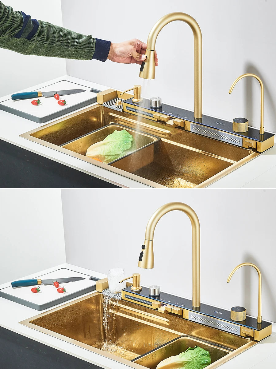 304 Stainless Steel Waterfall Sink Large Slot Integrated