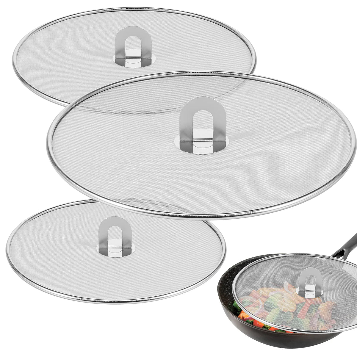 3pcs Stainless Steel Anti Splatter Guard Oil Net