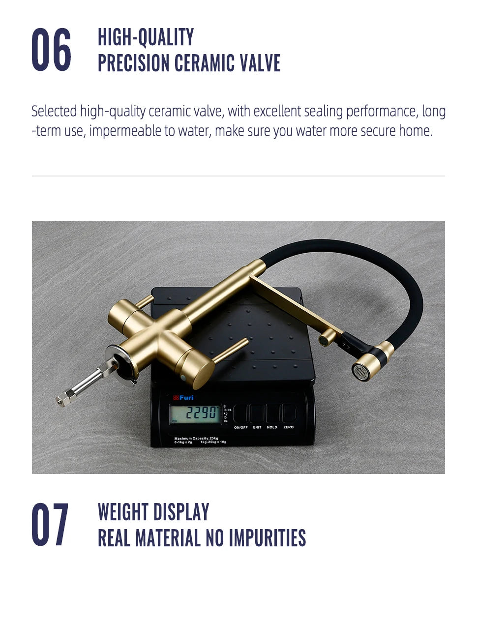 Brushed Gold Faucet Filter 360 Swivel Pure Water