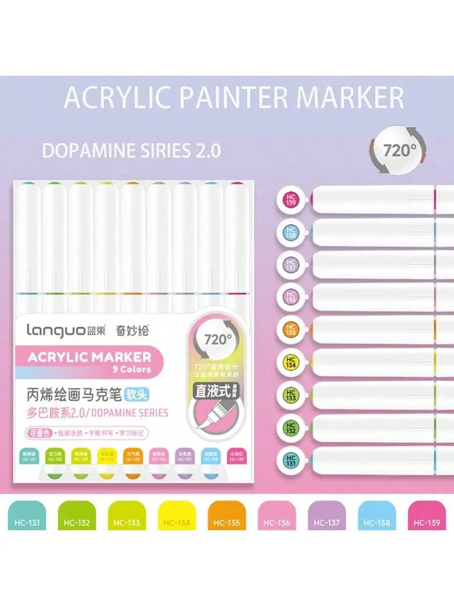 Languo 9pcs/Box Soft Brush Acrylic Marker Pen Diy