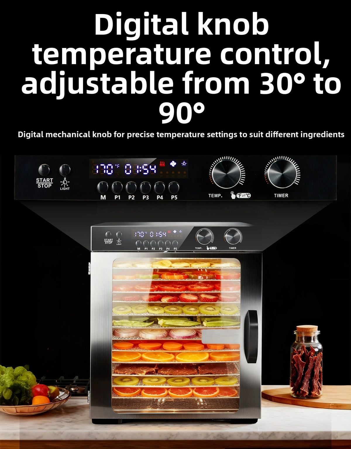 12-Tier Compact Food Dehydrator Multi-Purpose Dryer Jerky Fruits