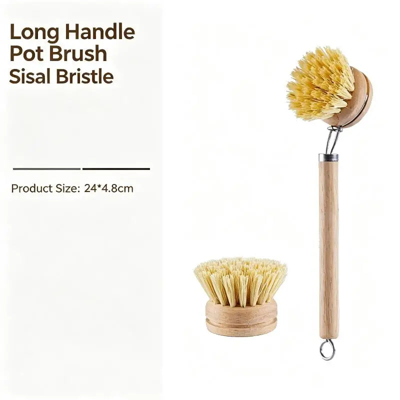 Wooden Handle Dish Brush Replacement Sisal Heads Cleaning