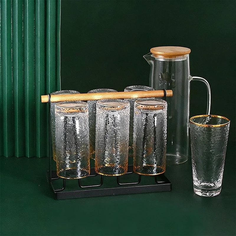 6-Cup Glass Cup Drying Rack Wooden Handle Countertop