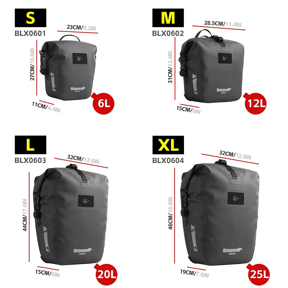 Rhinowalk Bicycle Pannier Bag Waterproof 6l 12l 20l