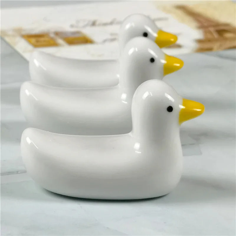1-3pcs Duck Shape Ceramic Chopsticks Holder Spoon Rest