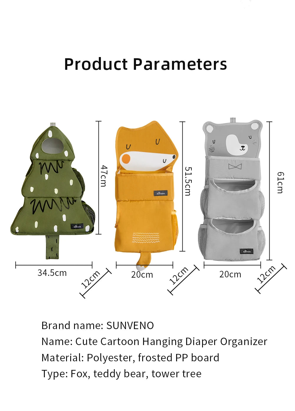 Sunveno Cartoon Baby Crib Hanging Storage Bag Multi-Functional