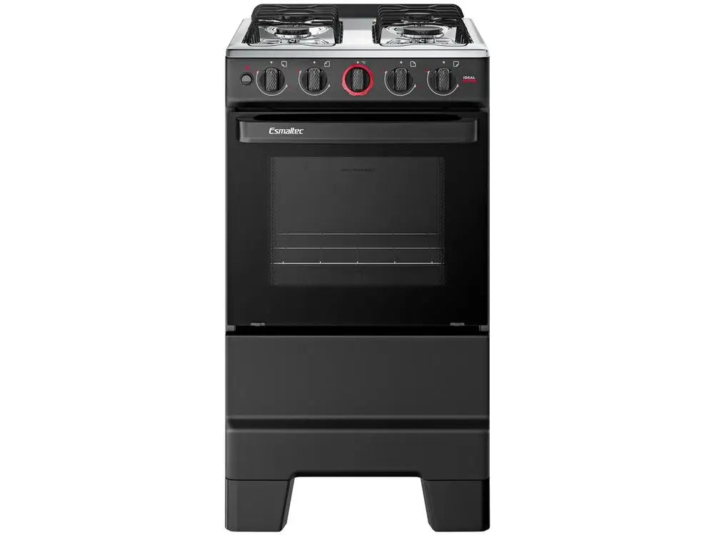 4-Burner Enameled Black Gas Stove Ignition - Bivolt