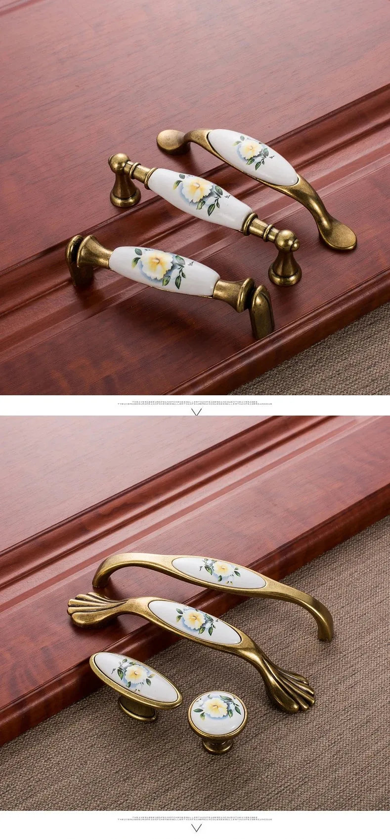 European Green Flower Ceramic Handles Cabinet Storage Dressers
