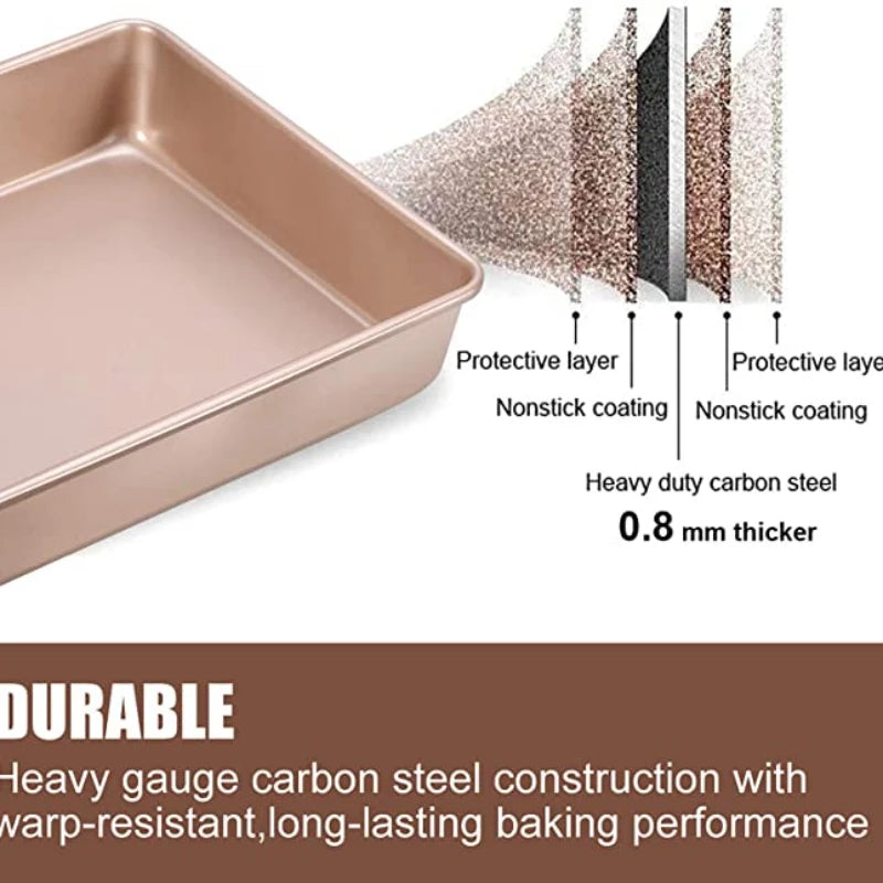 Thicken Carbon Steel Golden Baking Tray Nonstick Square