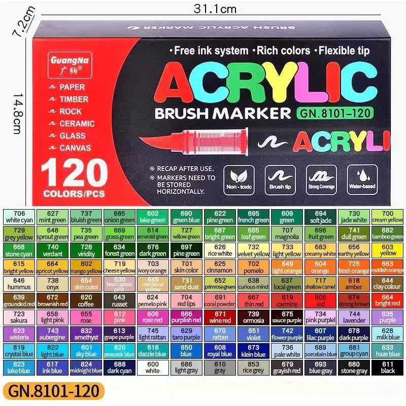 Guangna 120/168/240 Colors Acrylic Markers Dual Brush Pens