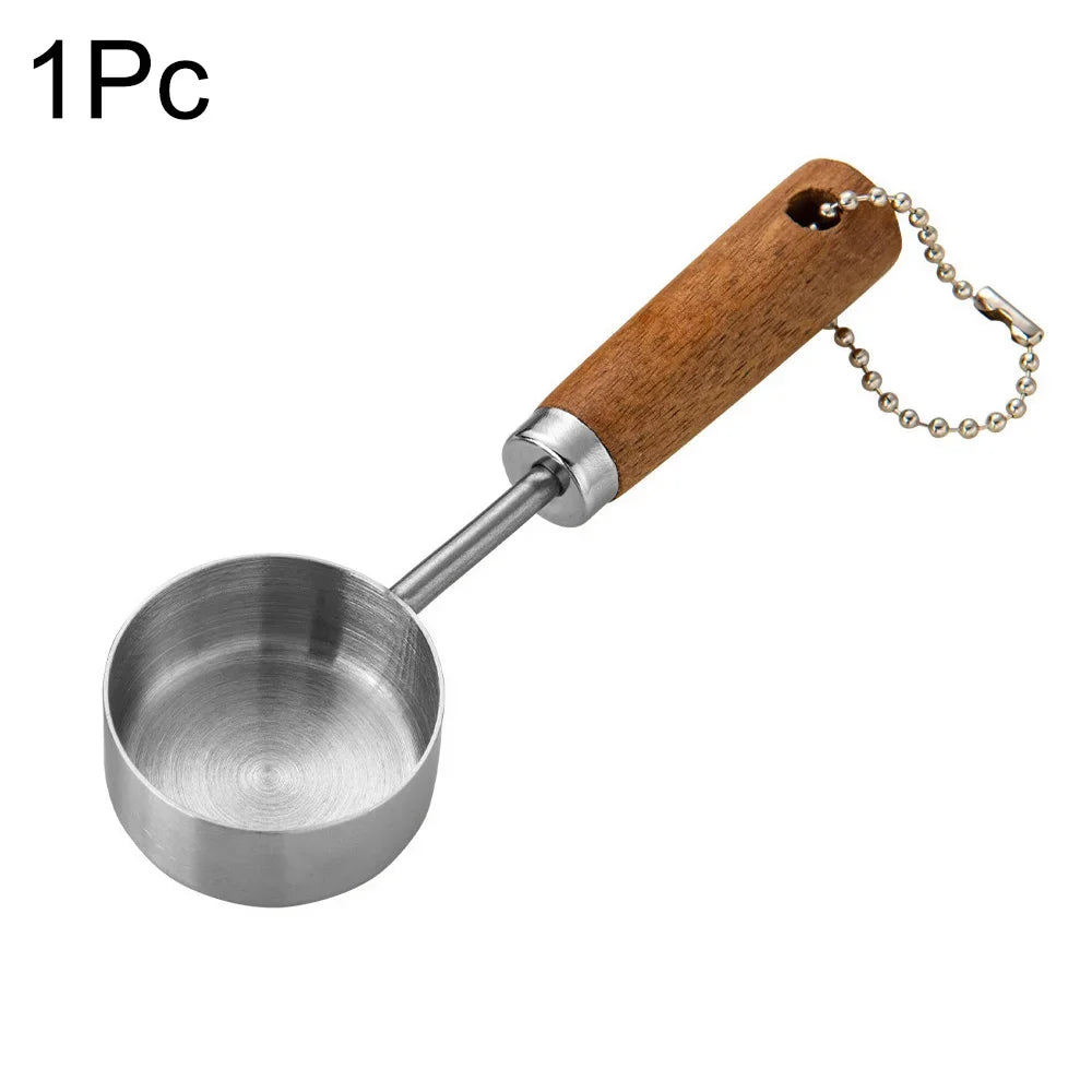 1/4/8pcs Gold Wooden Handle Stainless Steel Measuring Cups
