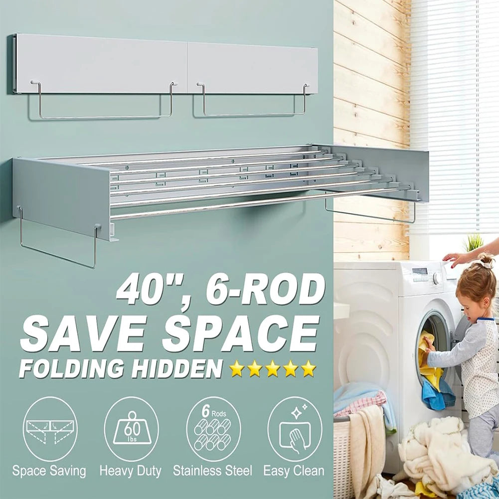Wall Mounted Clothes Drying Rack Indoor Retractable Collapsible