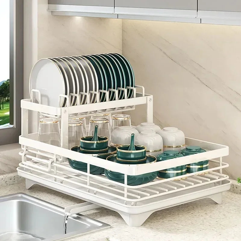 Adjustable Dish Drying Rack Drainboard Organizer Plates Over