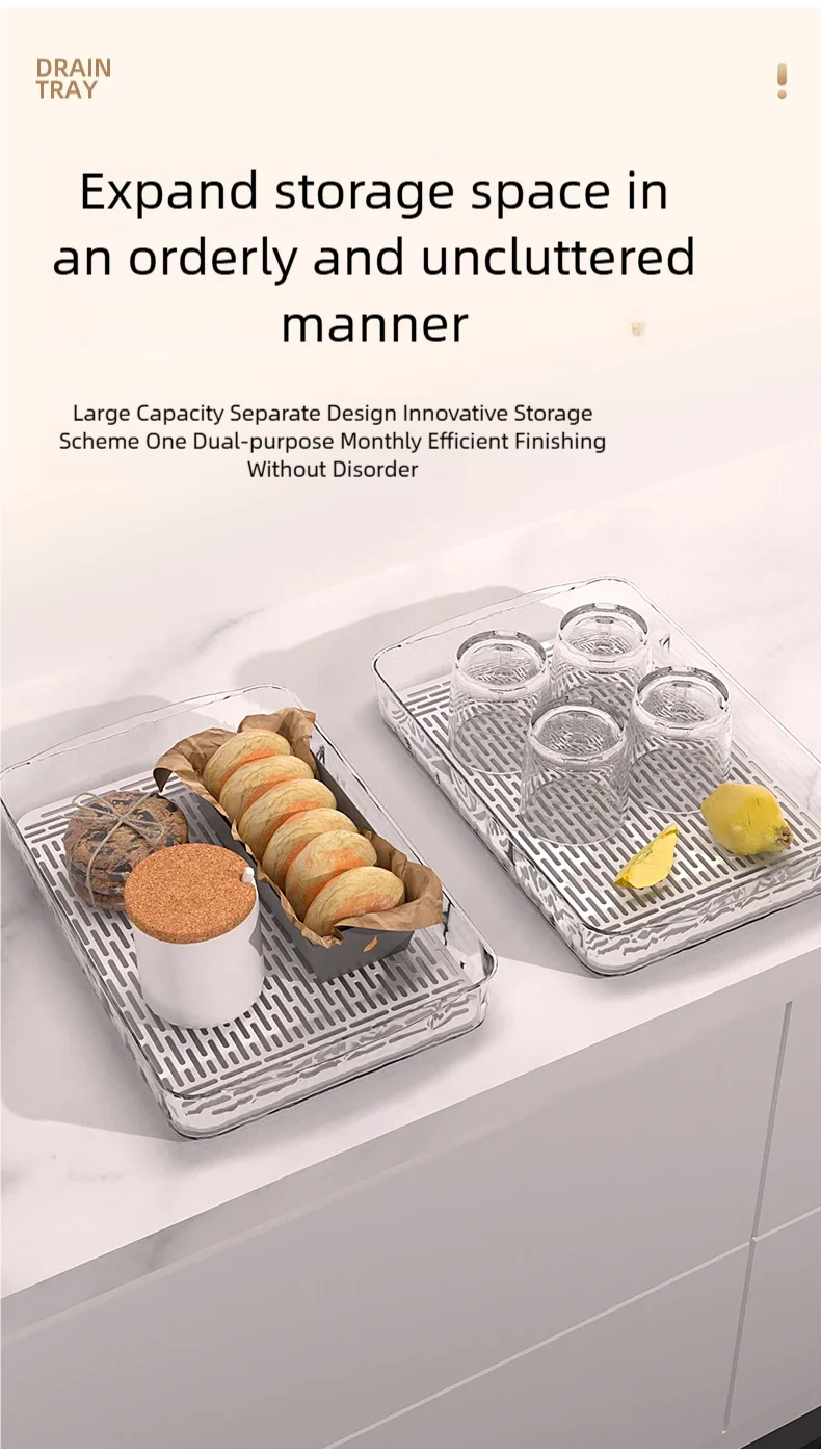 Double-Layer Rectangle Plastic Dish Drainer Fruit Dryer Tray