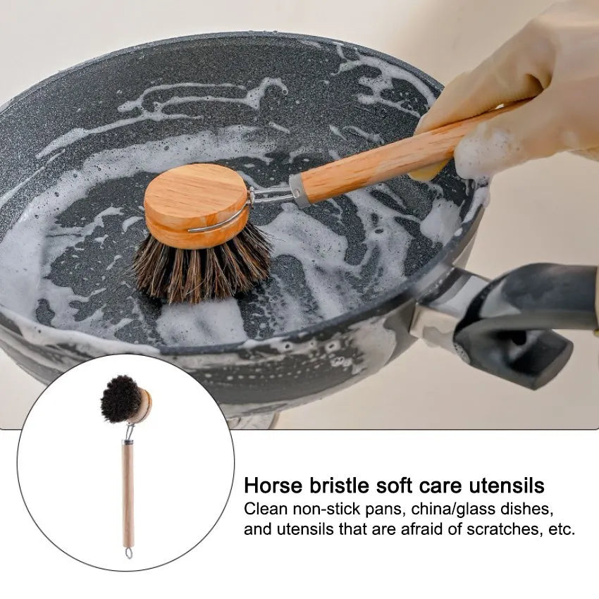 Bamboo Dish Scrub Brush Wooden Cleaning Scrubbers Cleaning