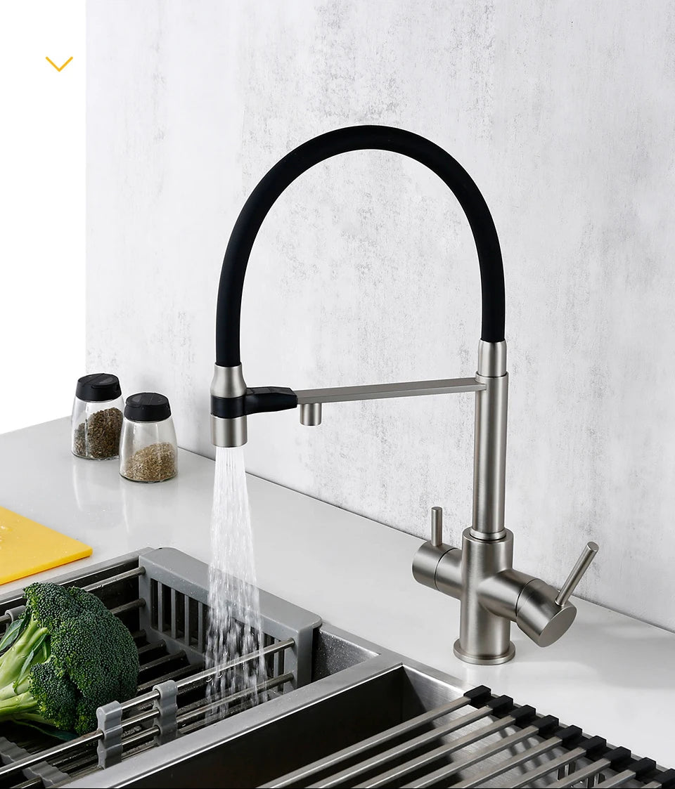 Brushed Nickel Faucet Pull Out Double Handle Tap