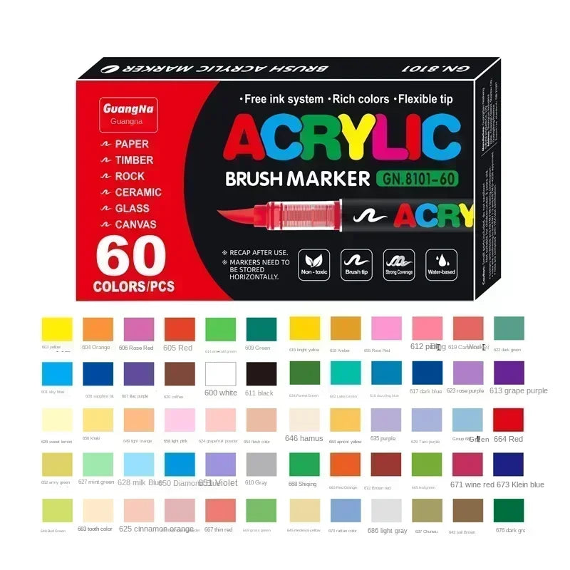 Guangna 360/12 Colors Acrylic Paint Pens Markers Brush
