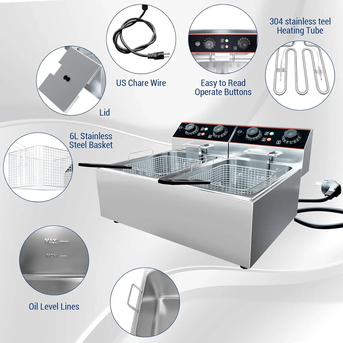 Commercial Electric Deep Fryer Baskets Stainless Steel Adjustable