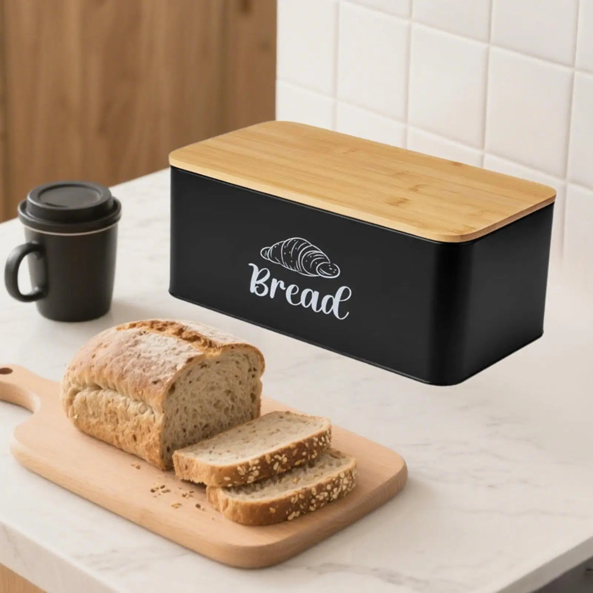 Breadbasket Sturdy Bread Box Kitchenware Layer Bamboo Lid