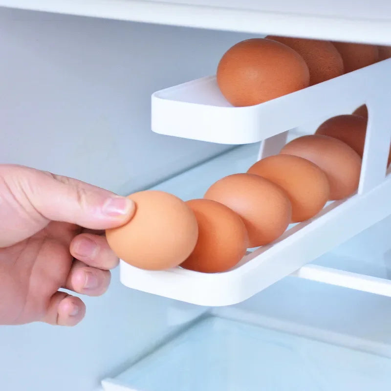 Automatic Rolling Egg Holder Rack Fridge Storage Box