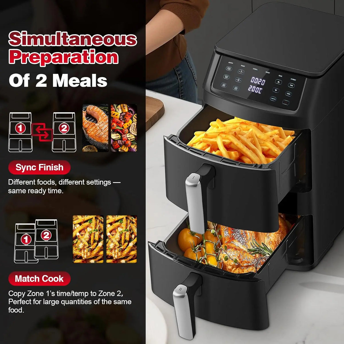 Topstrong 11l Dual Basket Air Fryer 2500w Presets