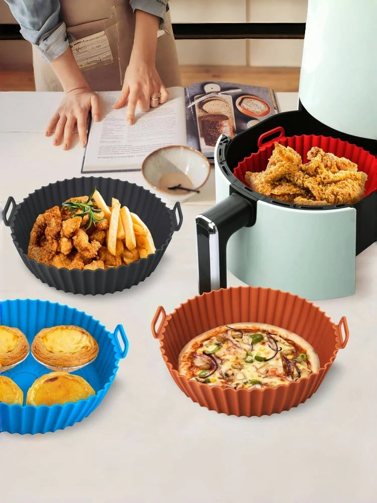 1pc Air Fryer Silicone Baking Tray Mat Circular