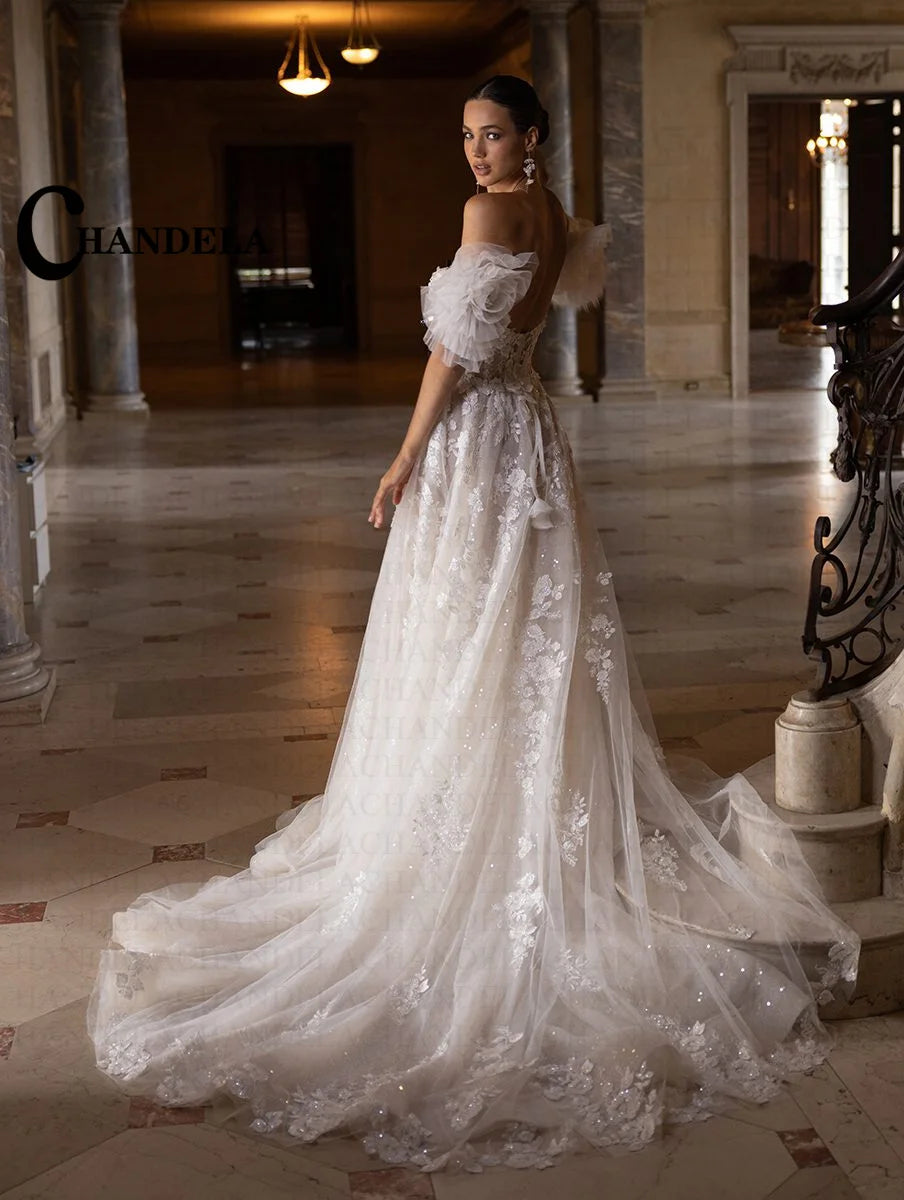 Chandela Bling Neck Wedding Dresses Woman Bride Detachable