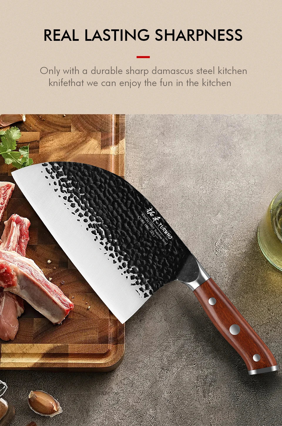 Turwho Japanese Hand Forged Butcher Knife X50cr15mov Stainless