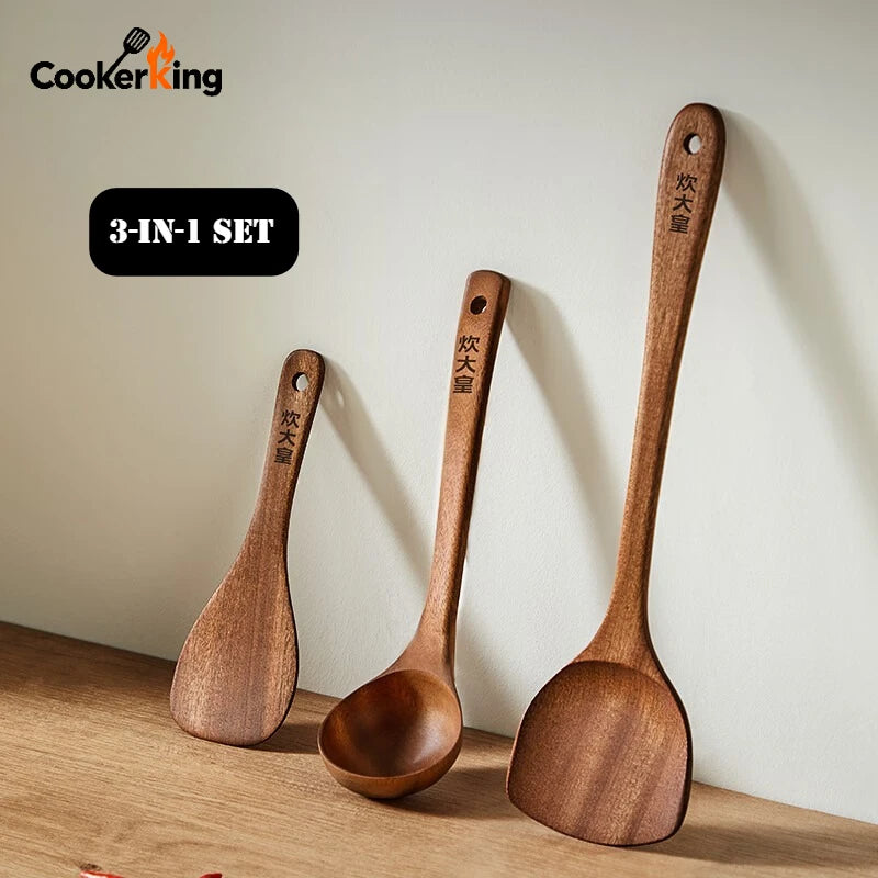Cooker King 3-In-1 Cooking Ebony Spatula Spoon Family