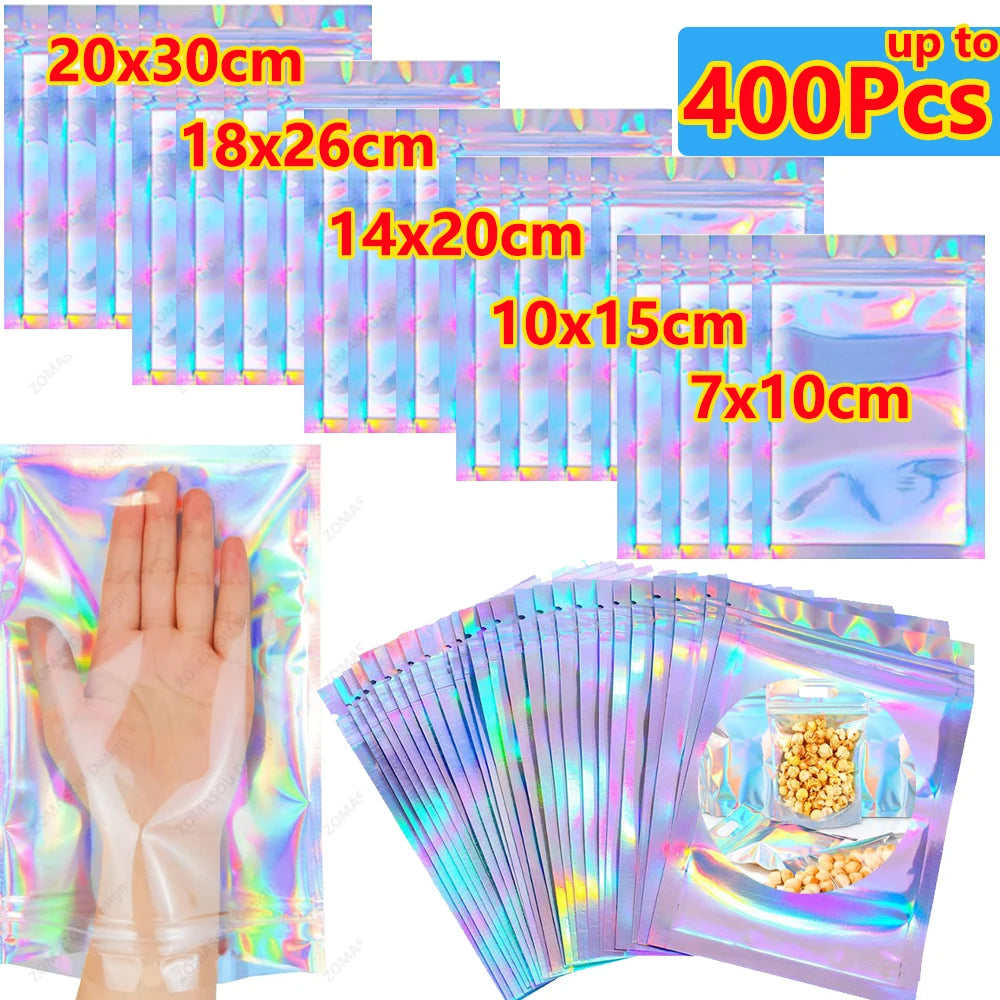 400-1pcs Color Laser Sealing Bags Plastic Holographic Candy