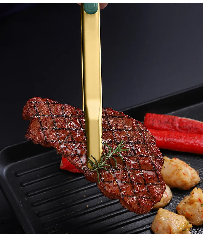 Gold Stainless Steel Food Tongs Non-Slip Serving Tongs