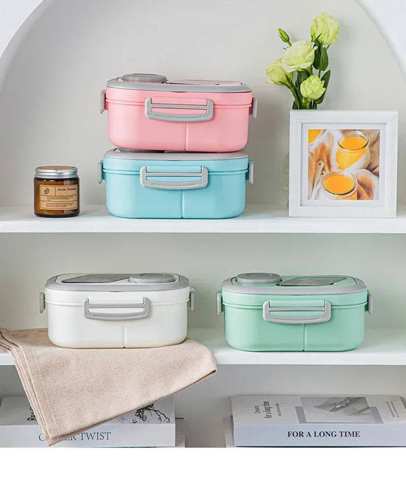 Lunch Box Compartment Wheat Straw Bento Carrying Handle