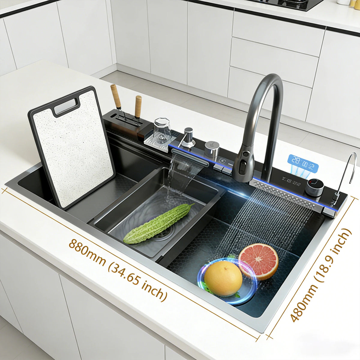 Stainless Steel Waterfall Sink Scratch Durable Resistant Large