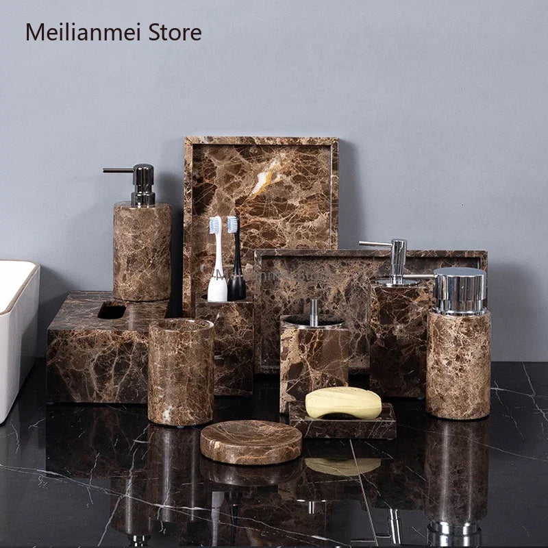 Dark Natural Marble Bathroom Brown Luxury Toothbrush Holder