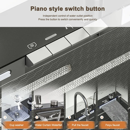 Waterfall Digital Display Sink Stainless Steel Wash Dish