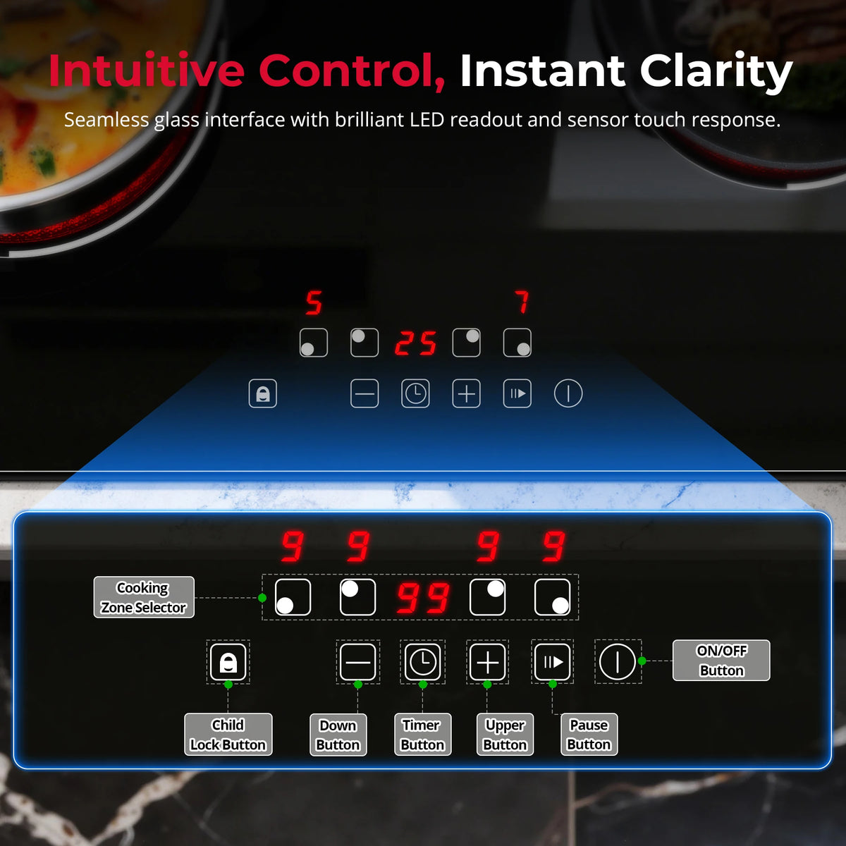 6000w Built-In Ceramic Hob Zone Induction Cooktop Touch